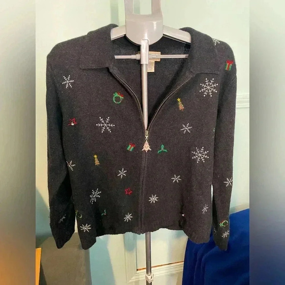 Studio‎ Work full zip Christmas sweater with embroidered detail and bells size M - Picture 1 of 7